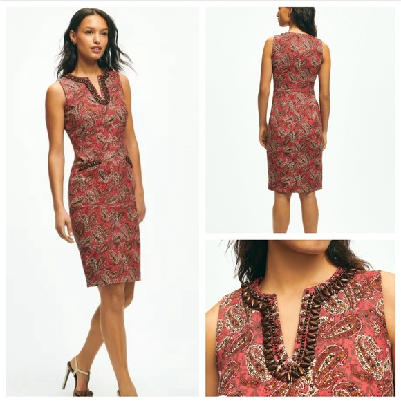 Brooks Brothers Dresses & Skirts - NWT NEW Brooks Brothers Paisley split neck beaded Sheath Dress Size 12 MSRP $348